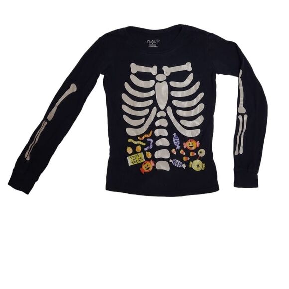 CHILDRENS PLACE glow in the dark skeleton candy long sleeve sleep top 8 - Picture 1 of 5